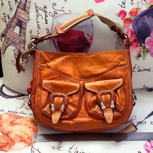 Francesco Biasia beautiful brown soft leather pocketbook 11x9x4 inches